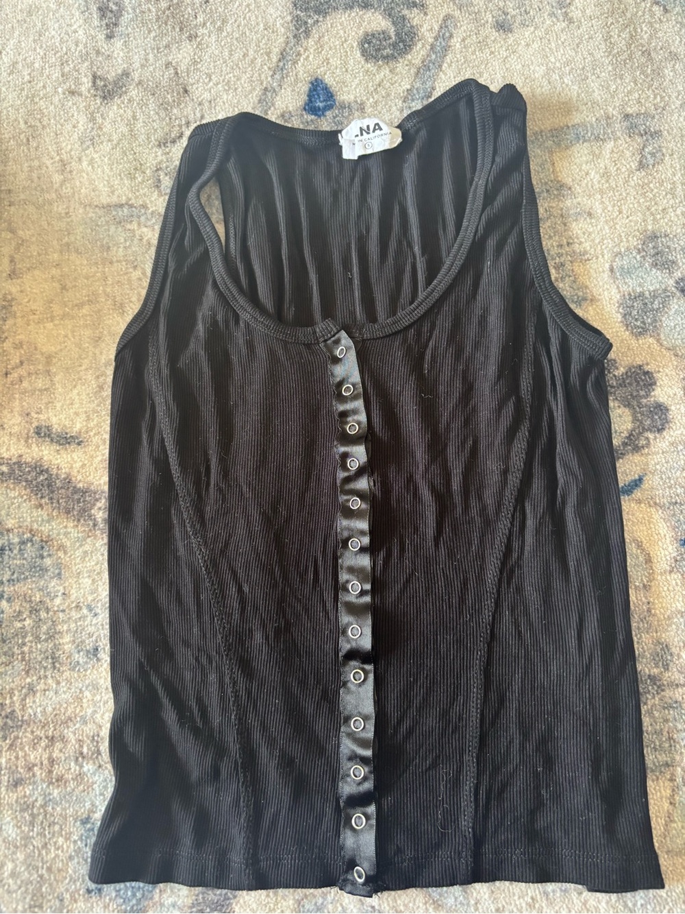 LNA Black Ribbed Eyelet-Trim Tank